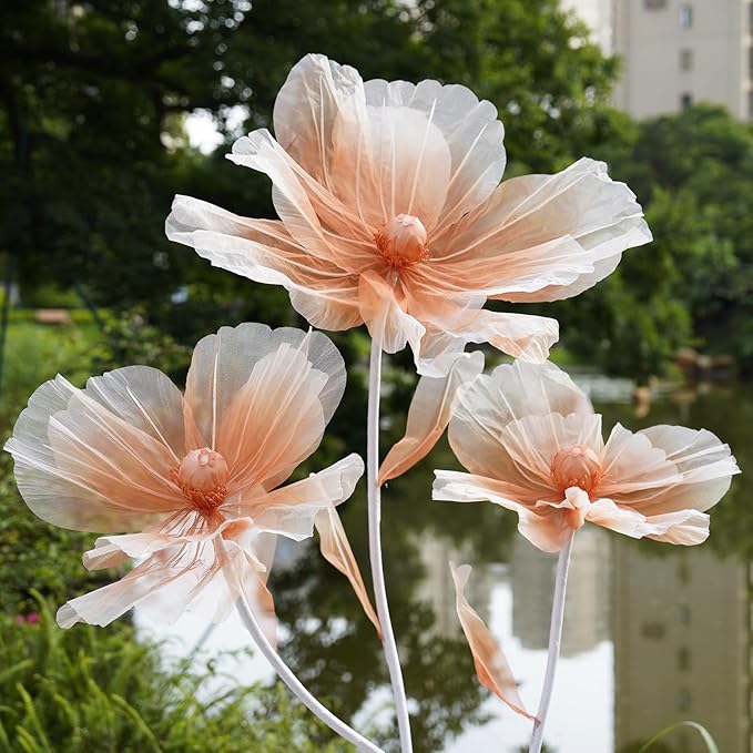 Giant Flowers for Decoration,66.9" Tall Floor Standing Life Size Silk Flower Decor - 3 Large Artificial Flowers with Stand for Wedding Reception,Party Banquet Background,Home Decor