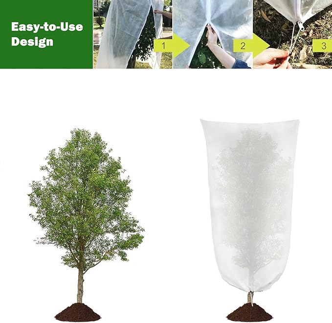 4 Pack Plant Covers Freeze Protection, 31.5" W x 47.3" H Winter Frost Protection Blankets Frost Cloth Plant Freeze Protection with Zipper Drawstring for Outdoor Plants (White)