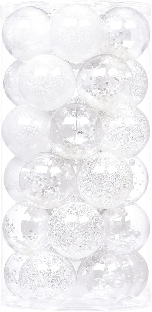 Sea Team Shatterproof Clear Plastic Christmas Ball Ornaments Decorative Xmas Balls Baubles Set with Stuffed Delicate Decorations (60mm/2.36 inch 30-Pack, White)
