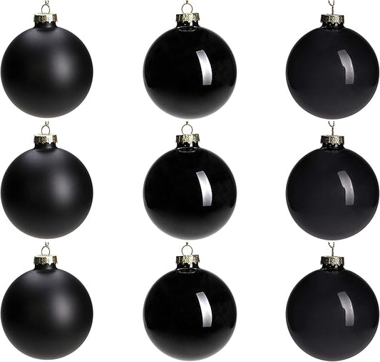 DN DECONATION Black Glass Christmas Ornaments, 3.15” Christmas Ball Hanging Christmas Baubles for Xmas Tree Decoration, Set of 9 Decor for Gothic DIY Gift