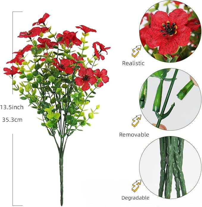 Artificial Flowers for Outdoors - UV Resistant & Fade-Resistant Fake Flowers, 24 Bundles Waterproof Faux Flowers for Garden, Yard, Patio, Wedding & Home Decor 24 Mixed Bundles