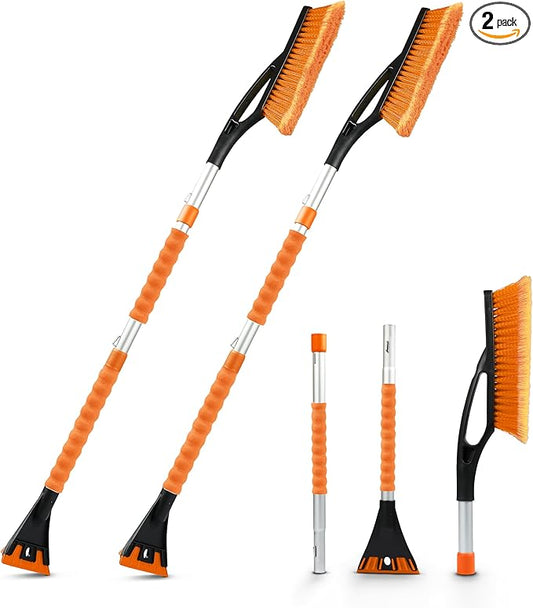 EcoNour 43" Ice Scrapers for Car Windshield Extendable | 3 Parts Detachable Telescopic Snow Brush for Car, Trucks, SUV | Long Snow Scraper with Brush | Car Winter Accessories (2 Pack)