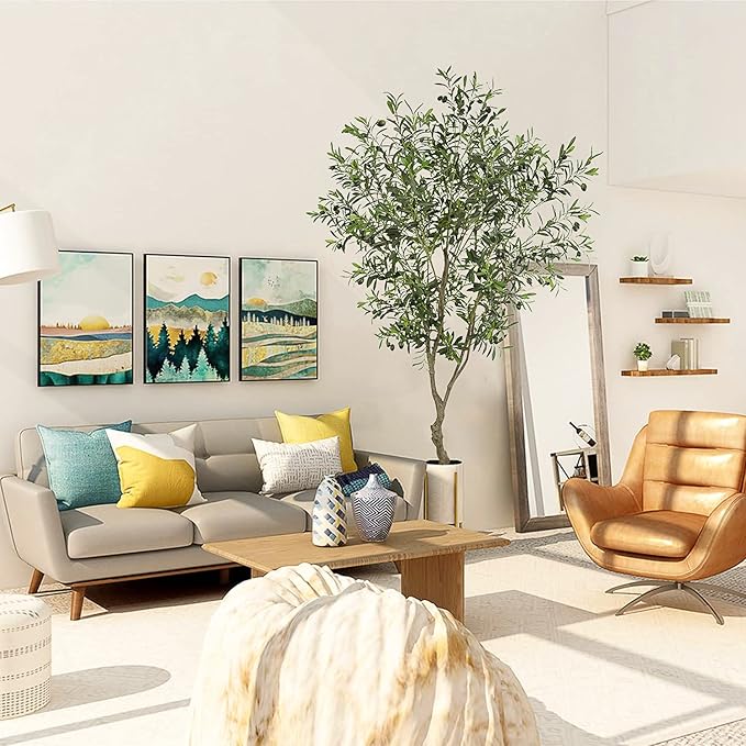 Artificial Tree Faux Olive Tree 7ft (82in,UV Protection 2289 Leaves) Tall Fake Olive Plant in Pot Fake Silk Tree Faux Plants Indoor