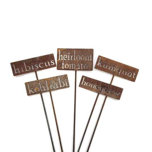 Classic Metal Garden Markers 19 Inches Tall (hot peppers, Naturally Rusted)