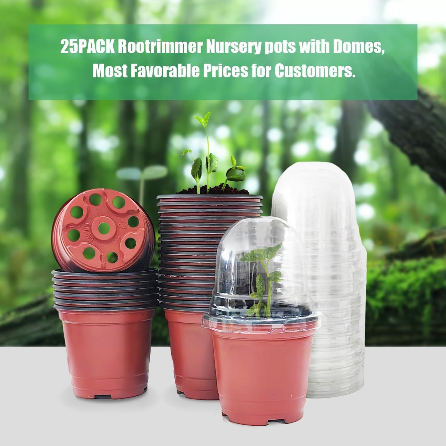 Plant Nursery Pots with Humidity Domes, 50 Sets 4 Inch Soft Nursery Pots Quality Ones (50 Red Pots + 50 Clear Lids), Quality Seeds Starting with Cover
