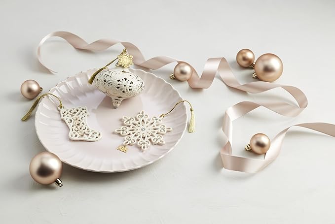 Lenox Ornament, 2025 A Year to Remember Stocking Ornament, Porcelain with Gold Accents and Gold Cord for Hanging, Tree Decorations, Winter Decor, Winter Tree Decor, Stocking Design (Cream, 1 Piece)