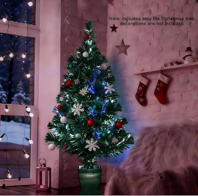 32inch Pre Lit Fiber Optic Christmas Trees,Small Christmas Tree with Lights,Mini Tabletop Christmas Tree,Starry Sky‌ Xmas Tree for Home,Office,Party Decoration,Indoor,Outdoor (Dark Green
