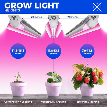Barrina LED Grow Light, 144W(6 x 24W, 800W Equivalent), 2ft T8, Full Spectrum, High Output, Linkable Design, T8 Integrated Bulb+Fixture, Plant Lights for Indoor Plants, 6-Pack