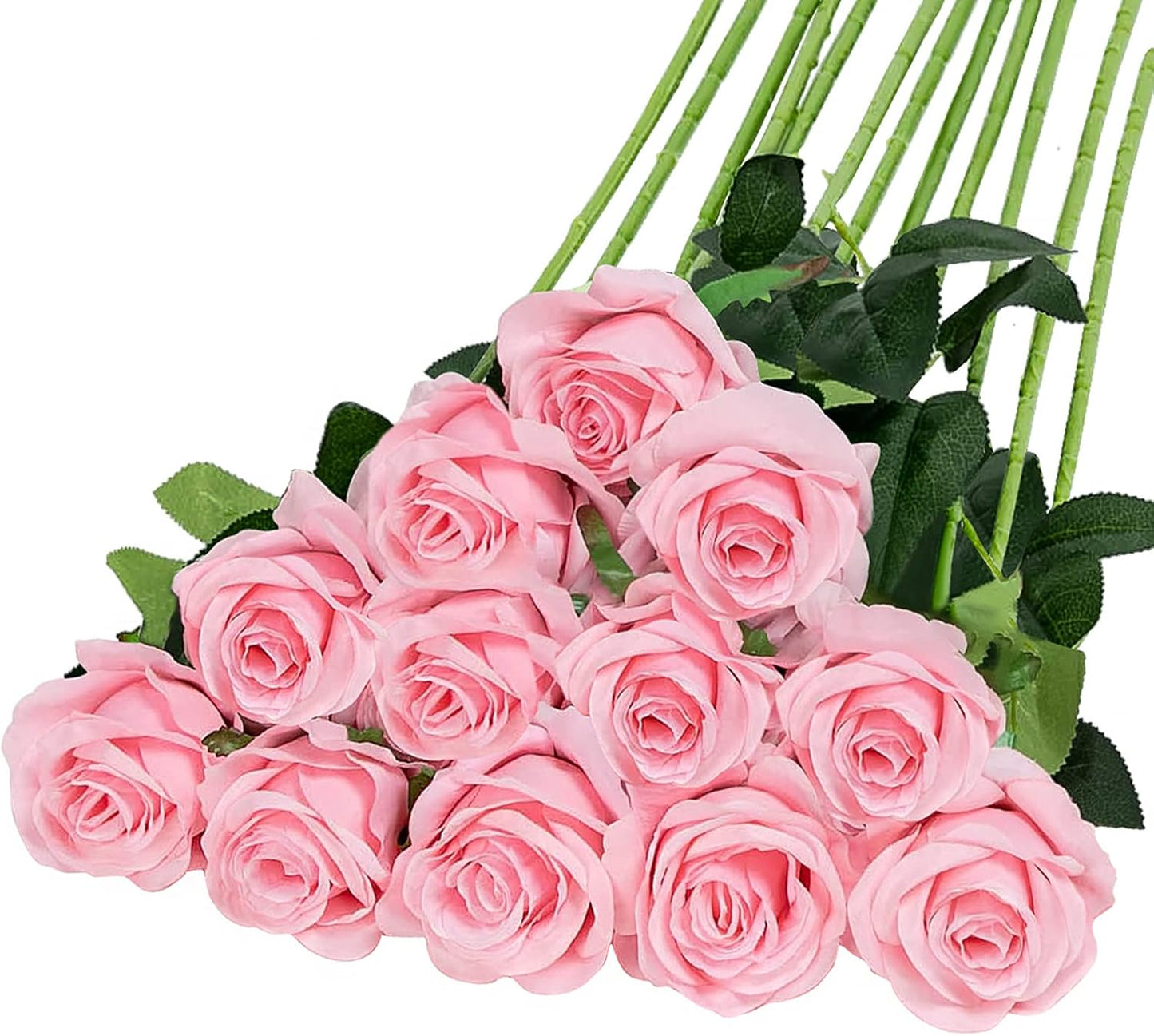 Hawesome FLORRALIA 12PCS Artificial Silk Flowers Realistic Roses Bouquet Long Stem for Home Wedding Decoration Party (12pcs-Pink) 1