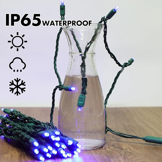 LAMPHOME 200LED (4pk of 50L) String Lights, LED Christmas Lights, 6" SPACING,Green Wire,Blue