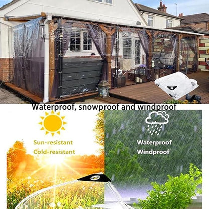 Clear Vinyl Tarp with Grommets, PVC Clear Tarp 14 Mil Thick, Protects Against Water, Uv-Ray, Tear, Waterproof Transparent Cover for Patio and Outdoor Spaces (8‘×10’)