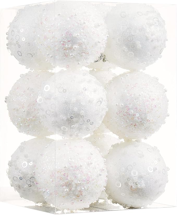 12CT Christmas Ball Ornaments, White Christmas Ball Decorations Shatterproof Plastic Hanging Pearl Balls for Holiday Party(70mm/2.76")