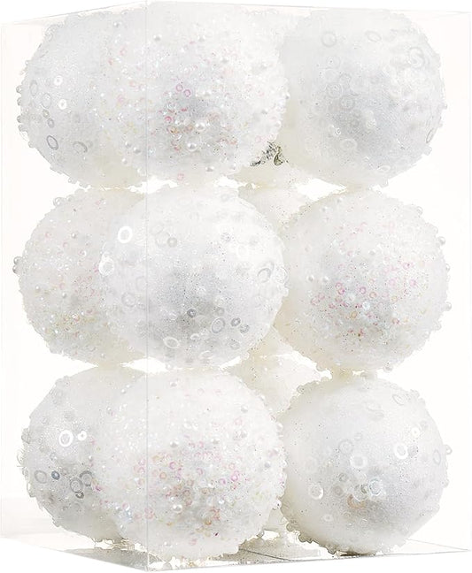 12CT Christmas Ball Ornaments, White Christmas Ball Decorations Shatterproof Plastic Hanging Pearl Balls for Holiday Party(70mm/2.76")