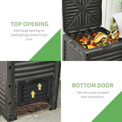 Compost Bin Outdoor 80 Gallon Garden Composter, with 48 Vents and Sliding Doors, Lightweight Outdoor Compost Box for Garden, Kitchen, and Yard Waste, Black