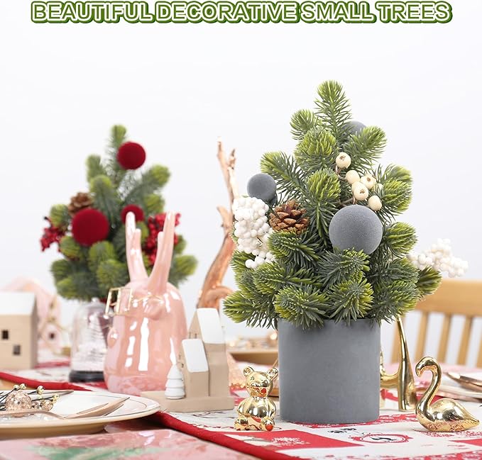 SY Super Bang Small Christmas Tree, 12Inch Artificial Grey Velvet Ball Berry Mini Tabletop Tree Christmas Decorations, for Home Party Thankgivings Xmas Indoor Decor.