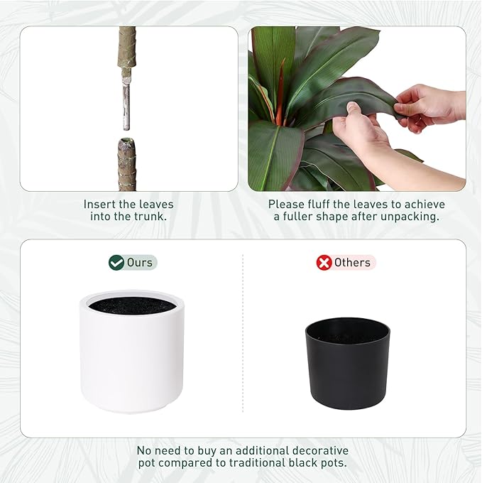 Artificial Dracaena Tree 5 FT, Fake Tree with White Planter, Faux Yucca Silk Floor Plants Indoor, Artificial Trees for Home Office Decor Indoor Outdoor Housewarming Gift