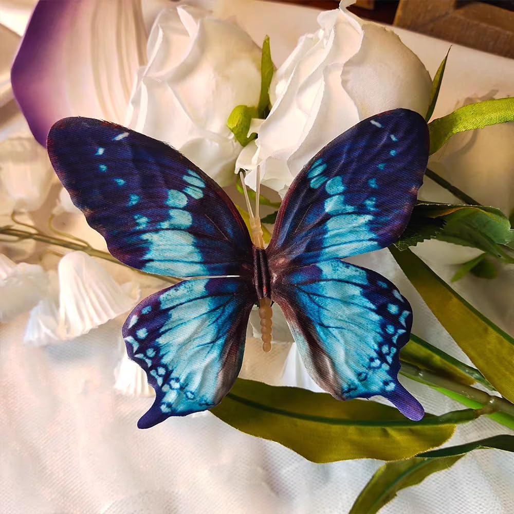 Artificial Butterfly, 3D Artificial Butterfly Clips,Silk Floral Butterflies, Suitable for Home Decoration, Flower Arrangement and Foil The Festive Atmosphere (8 Pcs)