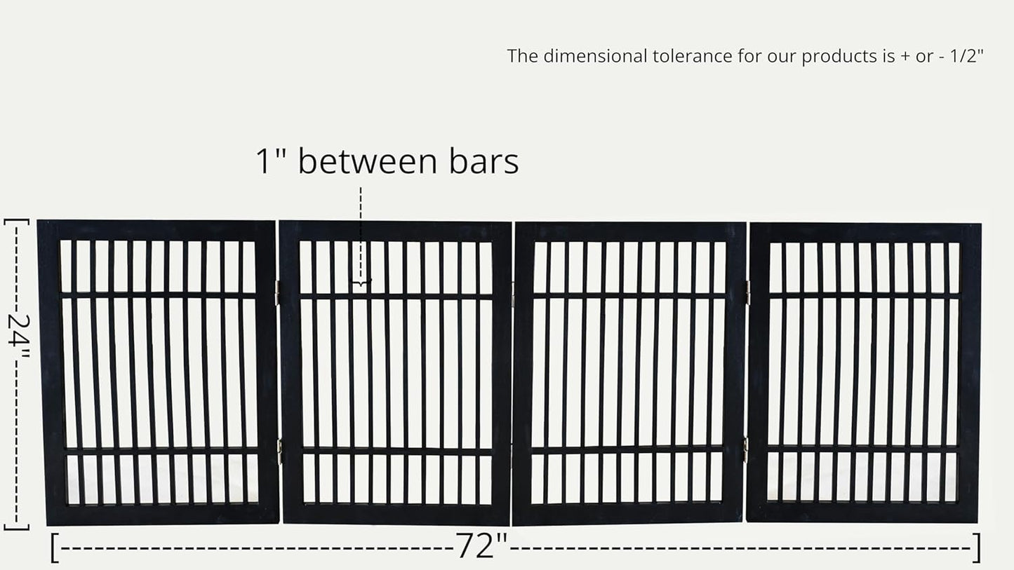Pet Dog Gate Strong and Durable Freestanding Folding Acacia Hardwood Portable Wooden Fence Indoors or Outdoors by Urnporium (Black Pet Gate, 4 Panel 24" Tall)