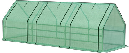 Aoodor 9 x 3 x 3 ft Mini Greenhouse with 3 Zipper Doors, Water-Resistant, UV-Protected for Flowers, Vegetables, and Herbs, Green