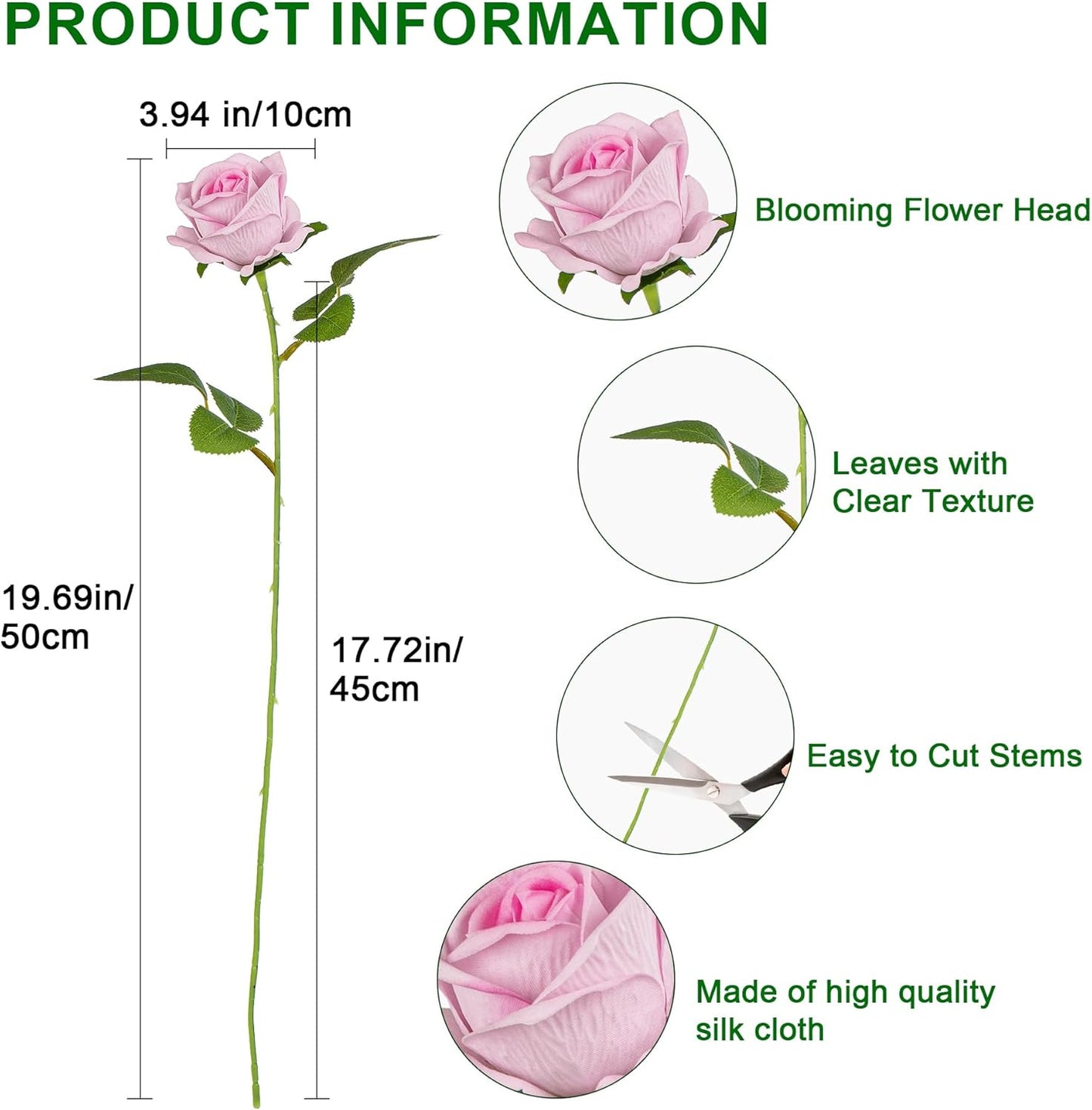 Fake Plants Roses Flowers Plastic Flowers Spring Decorations for Home Gifts for Gf Roses Artificial Flowers for Vase Fake Flowers Home Decor Fake Plant (Light Pink 50PCS)