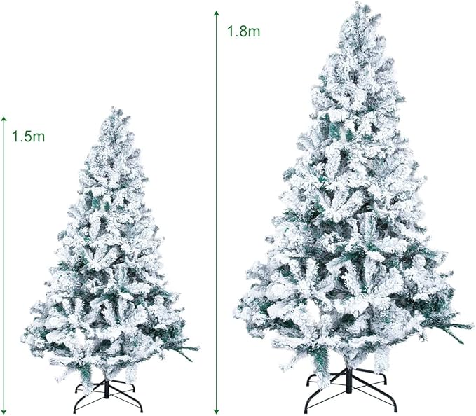 6Ft Snow Christmas Tree, Flocked Christmas Tree, White and Green Christmas Tree with 700 Tips, Solid Metal Legs for Indoor Outdoor 1.8m