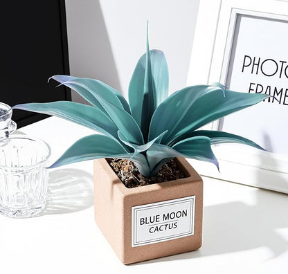 Artificial Agave Plants,Large UV Resistant Fake Agave Planters 12" for Indoor and Outdoor Decorating Tropical Plant Succulents Greenery Indoor Decor (Blue,2Pack)