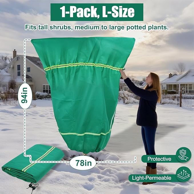 IC ICLOVER Plant Covers Freeze Protection for Winter, 78"x94" Large Frost Blankets for Outdoor Plants with Zipper Drawstring, Plant Freeze Protection Tree Cover Bags Cloth for Shrub Bush Fruit Potted