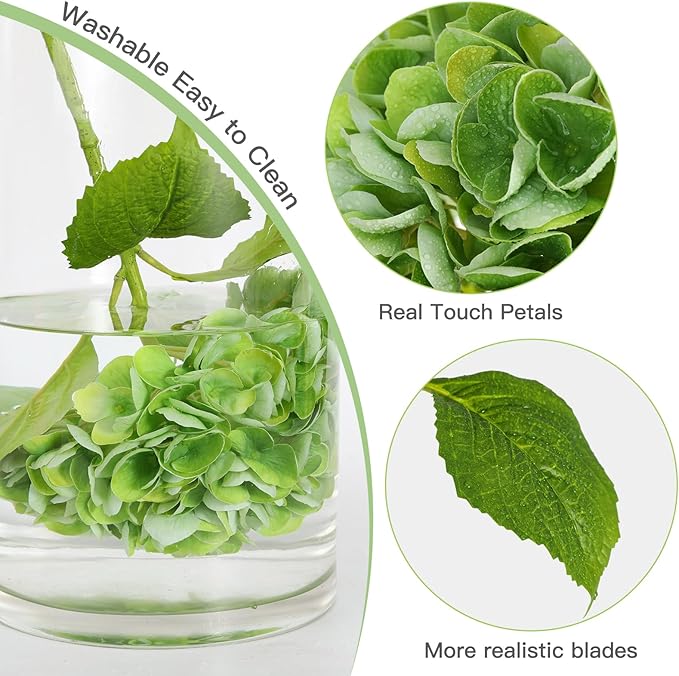 Nubry 22.44In Green Hydrangea Artificial Flowers,4Pcs Latex Faux Real Touch Large Hydrangea Flowers with Long Stems & Leaves for Home Office Decor Wedding Party Arrangements(Green)