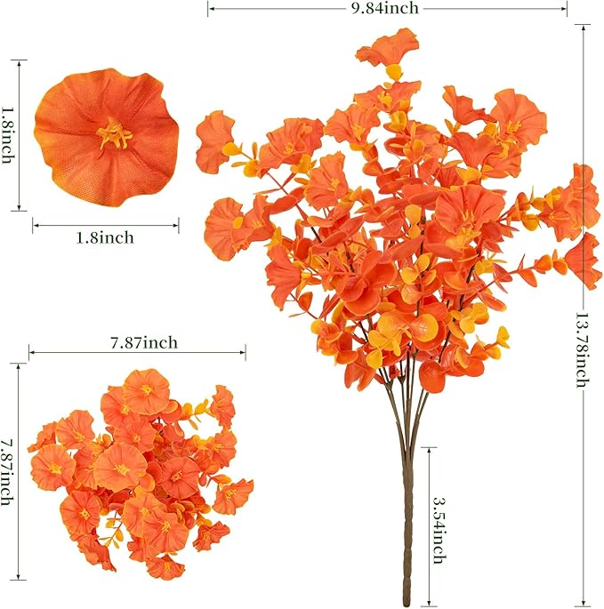 Lnoicy Artificial Flowers for Outdoor 12 Bundles Eucalyptus Fake Flowers for Planter,UV Resistant Fake Morning Glory for Home/Porch/Garden Decoration (Fall Red)