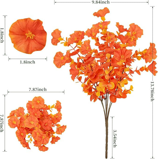 Lnoicy Artificial Flowers for Outdoor 12 Bundles Eucalyptus Fake Flowers for Planter,UV Resistant Fake Morning Glory for Home/Porch/Garden Decoration (Fall Red)