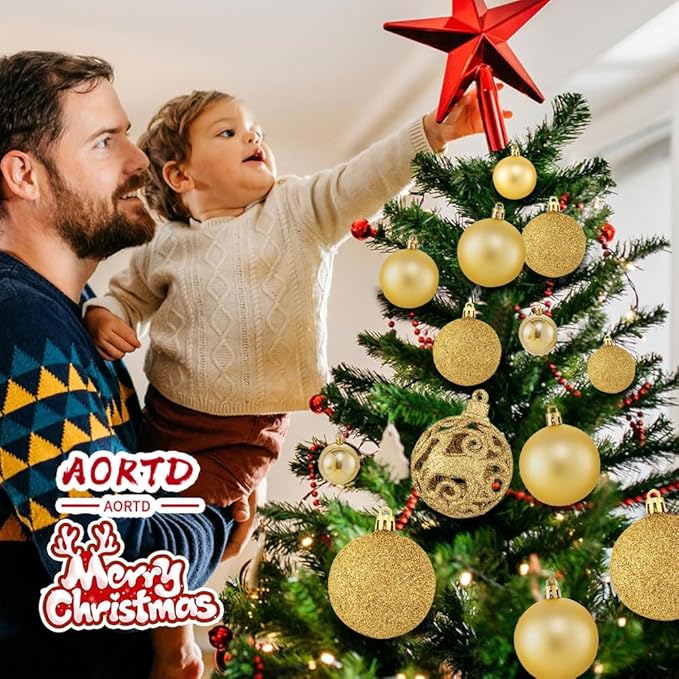 100-Pack Christmas Ball Ornaments for Tree,Shatterproof Plastic Holiday Baubles Set in Assorted Sizes and Finishes, Christmas Tree Decorations for Home, Office, Party, Indoor Outdoor Use