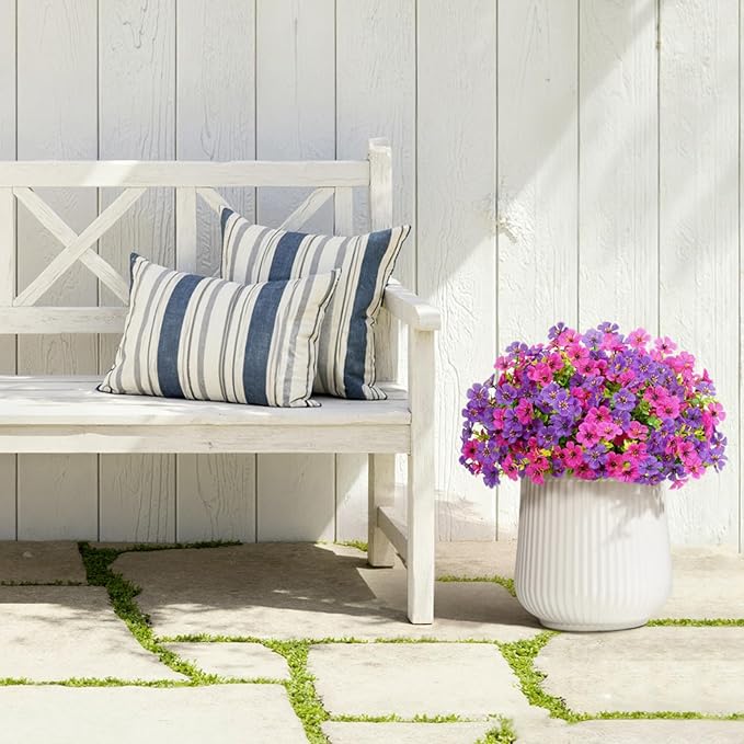 Lifewit Artificial Flowers for Outdoor Indoor, 12 Bundles Plastic Fake Flowers Daisy with Eucalyptus Leaves for Home Garden Decor, Porch, Window Box(Mix for Fuchsia Purple)