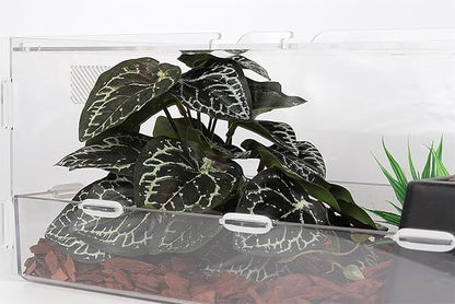 Reptile Plants for Terrarium, Ball Python Tank Decor Accessories fit Bearded Dragon Crested Leopard Gecko Lizard Chameleon Snake Frog Tortoise Hermit Crab - Fake Anthurium Crystallinum