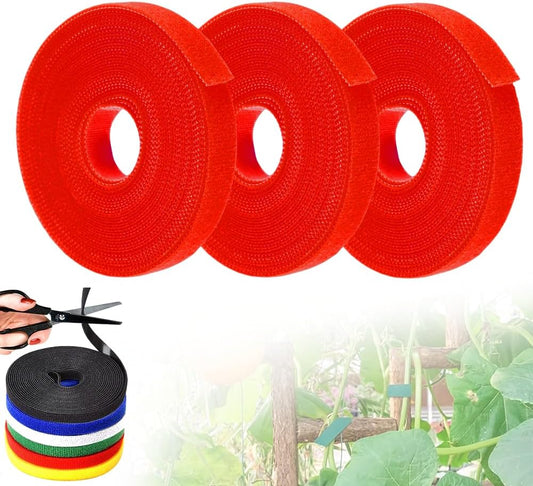Reusable Plant Ties Tape for Climbing Plants, Garden Ties Tomato Plant Supports, Adjustable Garden Twine & Twist Ties Plant Ties for Outdoor Indoor Plants Stakes Gardening Supplies (Red, 3 Rolls)