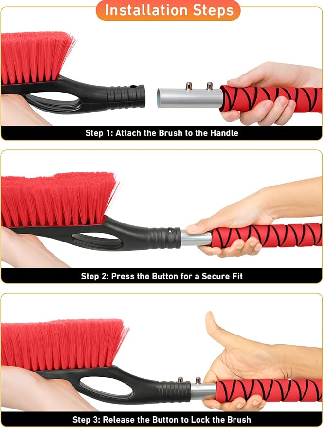 EcoNour 27" Car Snow Brush and Ice Scrapers for Car Windshield (Red- 2 Pack) | Scratch Free Bristle Head Snow Brush & Tough Window Snow Scraper with Aluminium Body