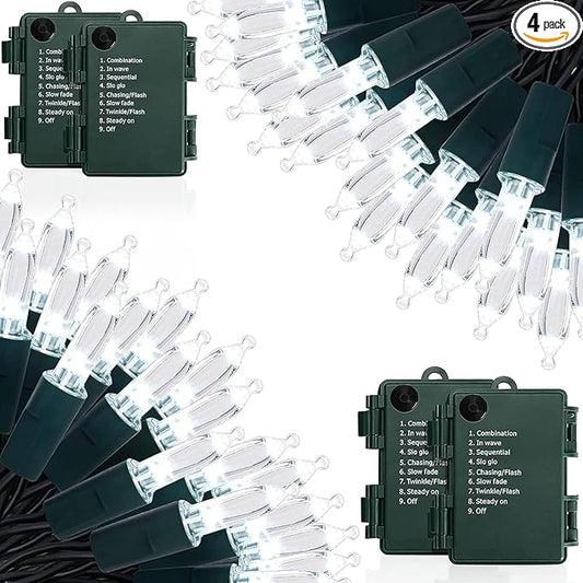 Battery Operated Christmas Lights, 4 Pack 17ft 50 LED Mini String Lights with 8 Modes Auto-Timer, Waterproof Tree Lights for Outdoor Indoor Xmas Holiday Wreath Garden Decor,Cool White