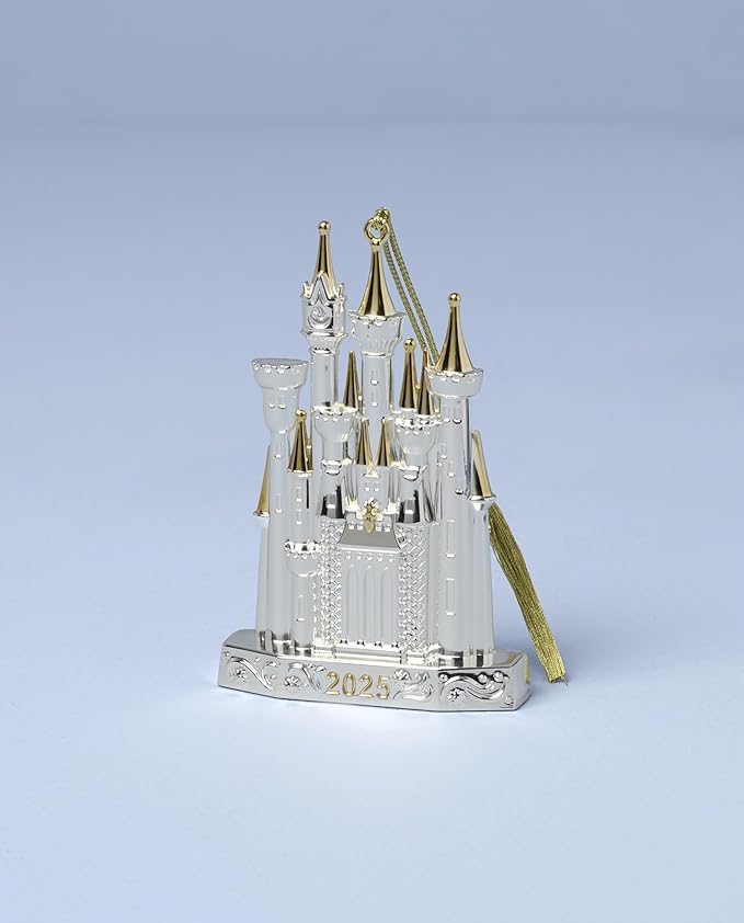 Lenox Ornament, 2025 Cinderella Castle Silverplate Ornament, Silverplated Stainless Steel Material with Gold Accents, Gold Hanging Cord, Christmas Decoration, Tree Decor, Christmas Ornaments (1 Piece)