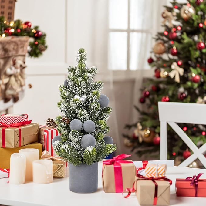 SY Super Bang Small Christmas Tree, 13Inch Artificial Velvet Ball Berry Mini Tabletop Tree Christmas Decorations, for Home Party Thankgivings Xmas Indoor Decor. (Grey, 18Inch)