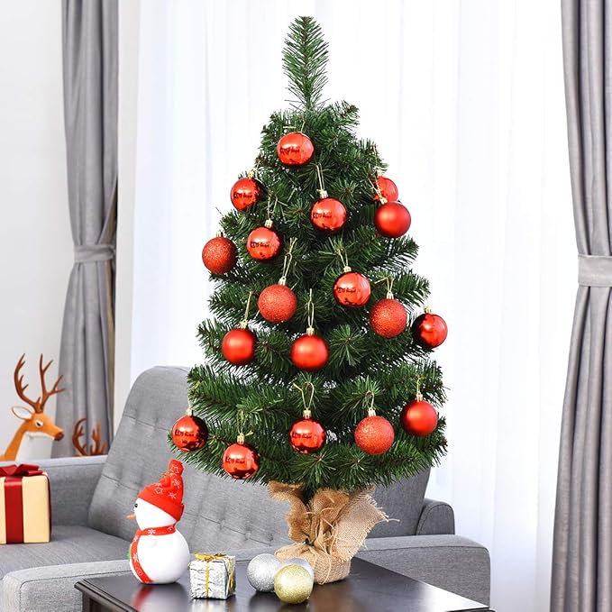 GOFLAME 3ft Mini Artificial Christmas Tree, Tabletop Spruce Christmas Tree with New PVC Material and Cement Base, Perfect for Indoor Decoration