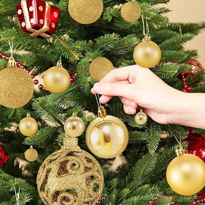 100-Pack Christmas Ball Ornaments for Tree,Shatterproof Plastic Holiday Baubles Set in Assorted Sizes and Finishes, Christmas Tree Decorations for Home, Office, Party, Indoor Outdoor Use