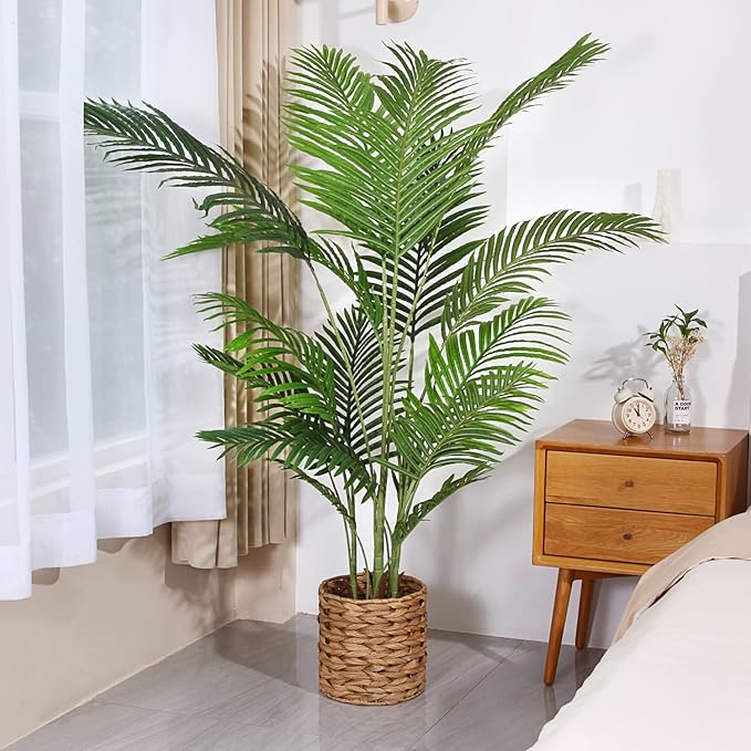 Fopamtri Artificial Areca Palm Plant 5 Feet Fake Palm Tree with 17 Trunks Faux Tree for Indoor Outdoor Modern Decoration Feaux Dypsis Lutescens Plants in Pot for Home Office Perfect Housewarming Gift