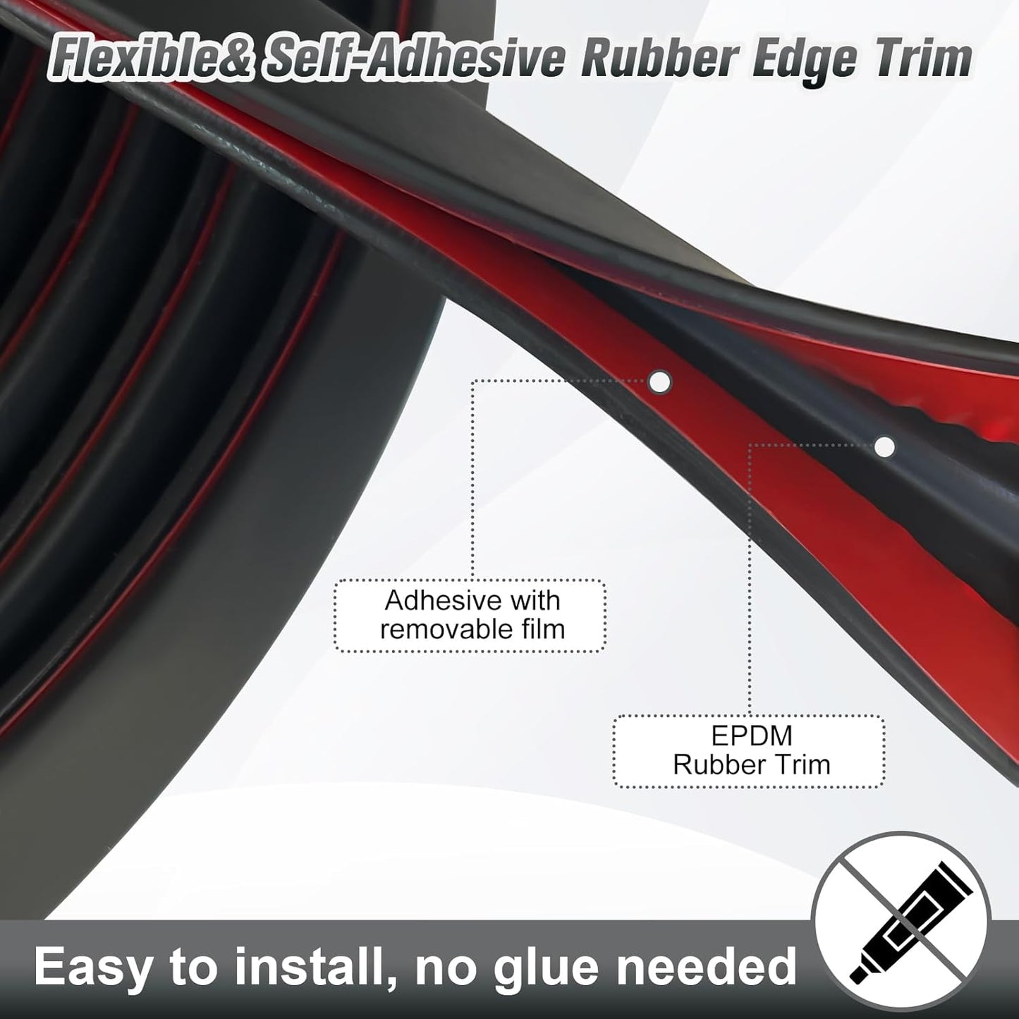 Rubber Edge Trim, Self Adhesive U Channel Edge Trim, U Shaped Trim for Plywood, Glasses, Mirror, Flexiglass, Sharp Edge Parts, Fit for 1/4", Length 20Ft, Black Color, Peel and Stick Plastic Trims
