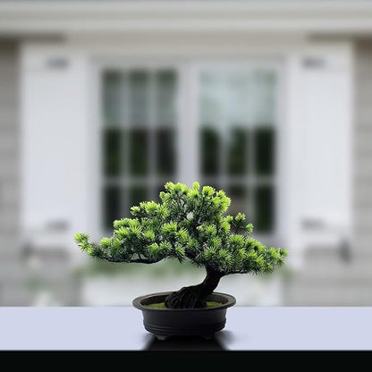 Artificial Bonsai Tree - Fake Plants for Home Decor, Bookshelf Coffee Table Office Desk Bathroom Farmhouse Indoor Decor, 9.5" Tall, Green