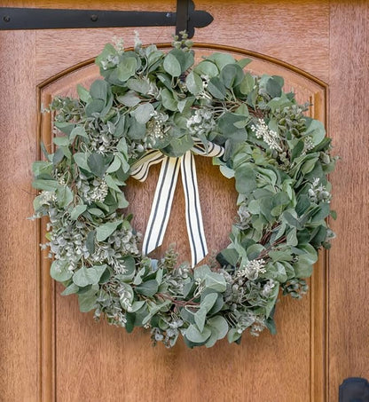 Ouddy Decor Eucalyptus Garland 6.56 Ft Lush Silver Dollar Leaves Boxwood with White Buds Artificial Faux Greenery Vines for Baby Shower Wedding Party Table Runner Room Home Mantle Decor
