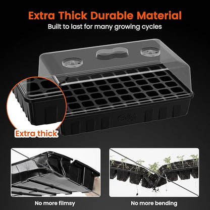SOLIGT 3 Set 60-Cell Seed Starter Kit - Strong Seed Trays with Humidity Domes, Cell Trays and Seedling Heat Mats - Cloning, Propagation and Germination Station