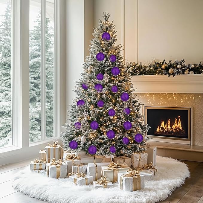 3.15" Large Christmas Balls Ornaments 6 Pcs Shatterproof Big Purple Christmas Ornaments for Xmas Tree Bulk Glitter Big Xmas Tree Ornament for Trees Halloween Holiday Wedding Party Decoration