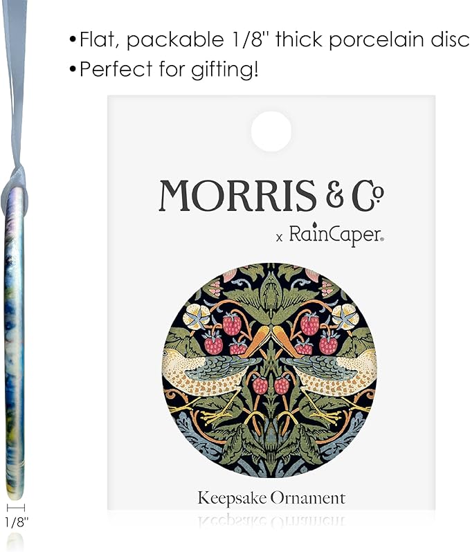 Christmas Tree Ornament, Porcelain William Morris Strawberry Thief Fine Art Keepsake Ornament by RainCaper