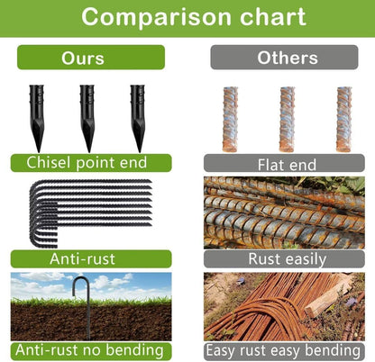 Rebar-Stakes-12-Inch, Ground Stakes Heavy Duty J-Hook Black Coated Anti-Rust Heavy Duty Ground Anchors for Garden Dog Fence Chicken Coop Christmas Decorations Deer Fence 4pcs