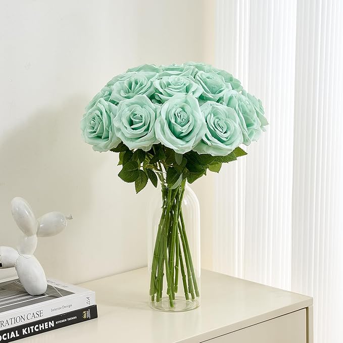 15pcs Fake Roses Artificial Silk Flowers Faux Rose Flower Long Stems Bouquet for Arrangement Wedding Centerpiece Party Home Kitchen Decor