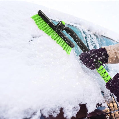 Yougfin Snow Brush with Ice Scraper 33 inch, 2 in 1 Extendable Snow Removal for Cars with Foam Grip and 360° Pivoting Brush Head, Heavy Duty Snow Cleaner for Auto Truck SUV